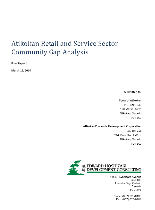 Atikokan Retail and Service Sector Community Gap Analysis